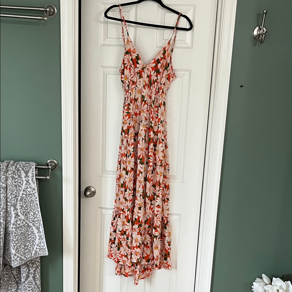 Angie Orange and White Floral Maxi Dress